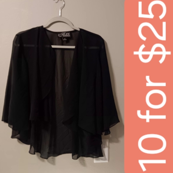 Alex Evenings Sweaters - Alex Evenings Black Sheer Layered Open-Front Shrug
